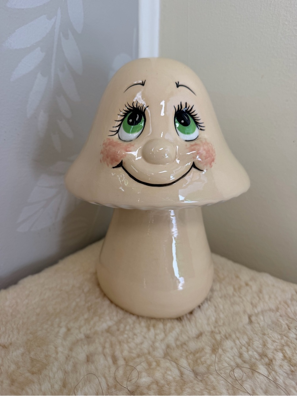 Vintage Ceramic Smiling Mushroom Garden Statue Retro Anthropomorphic 8”